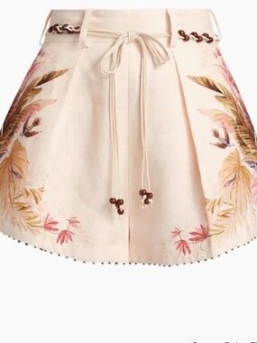 Zimmermann, Women's Cream Palm Floral Ascension Tuck Shorts, Size US 10